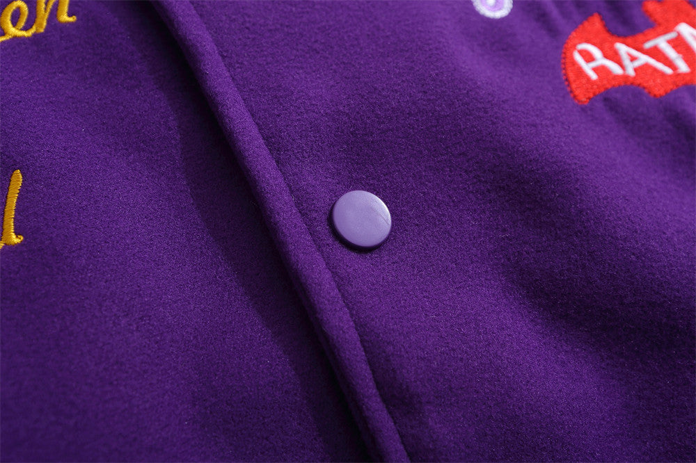 Purple Love Embroidered Varsity Jacket - Wurlis